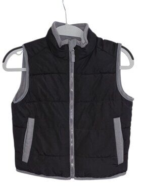 Boys Black and Gray Puffer Vest Zipper Pockets Child Size 6 7
